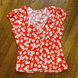 Reformation Red Floral Short Sleeve Top Blouse 6